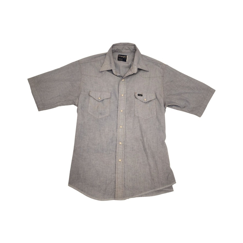 Vintage Wrangler Western Work Shirt Men's 16.5 Blue Chambray Pearl Snap